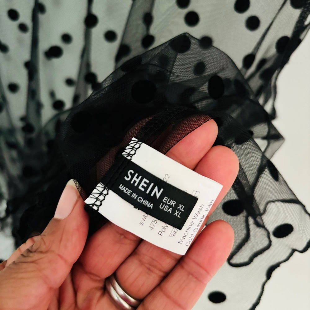 SHEIN Black Polka Dot Mesh Sleeveless Blouse - Picture 4 of 4